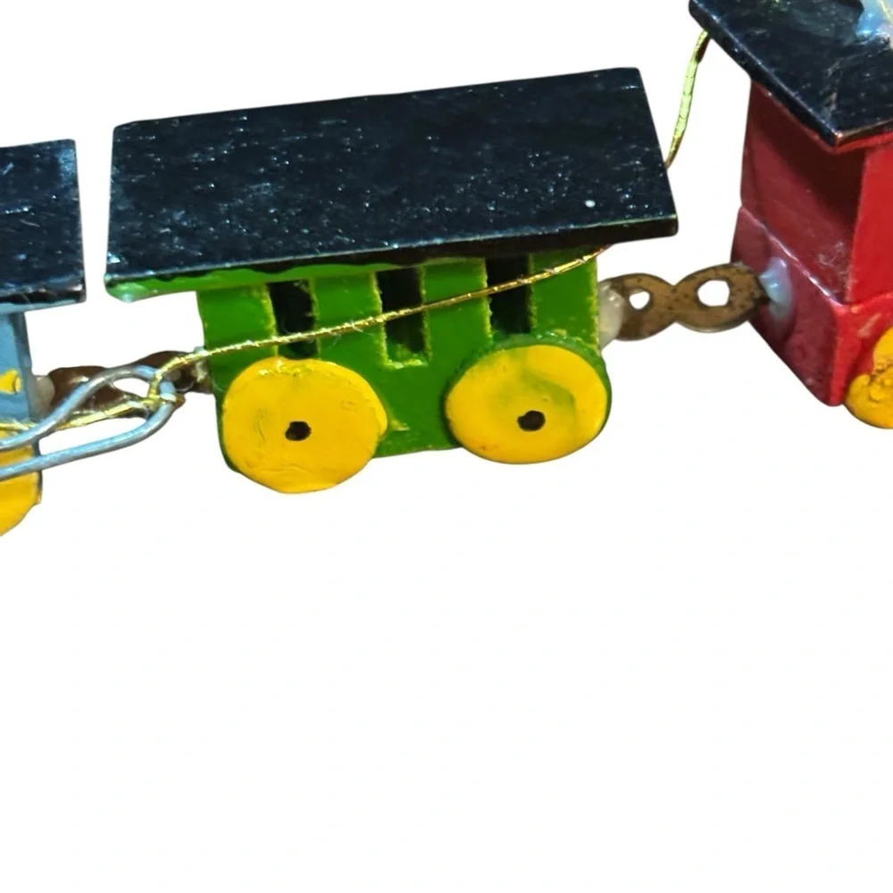 vintage painted wooden train christmas ornament Hand Painted 5” Taiwan